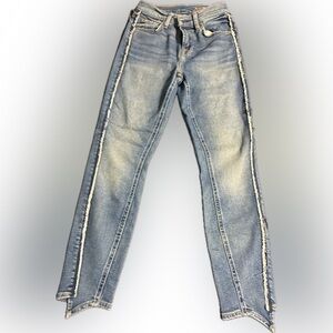 7 FOR ALL MANKIND | Light Blue Jeans fray @ the sides unique ankle detail | 25